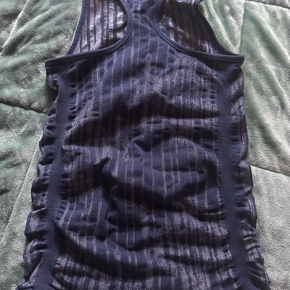 Athleta Blue Ribbed Ruched Tank Top - Picture 3 of 3